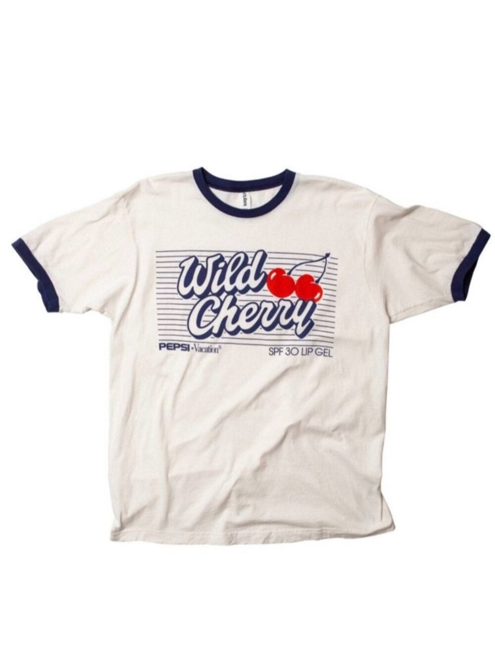 Tee - Cream with Blue Trim